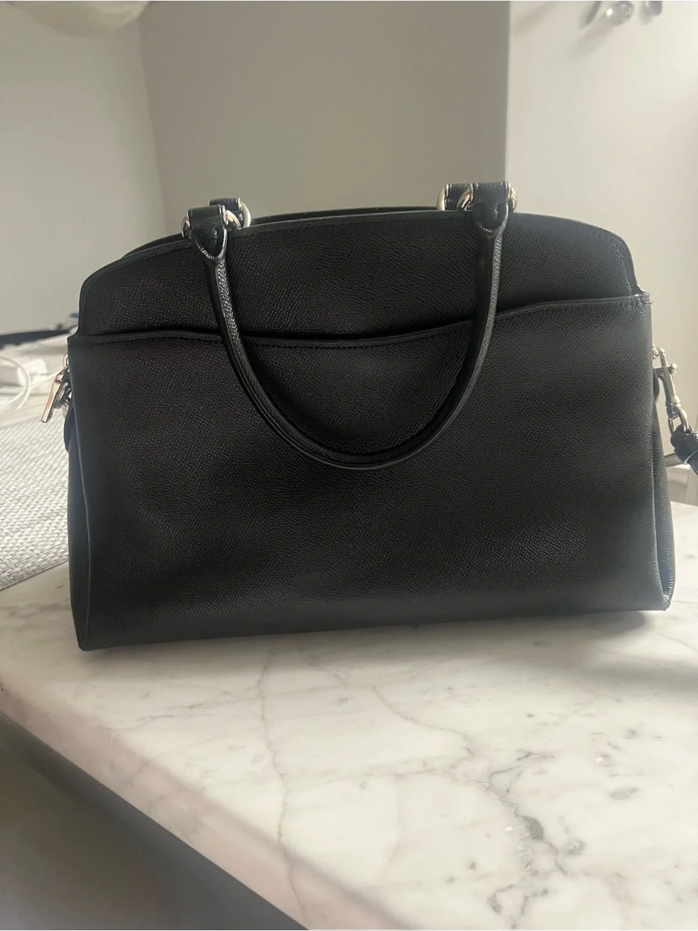 Coach Black Leather Dome Satchel with Shoulder Strap